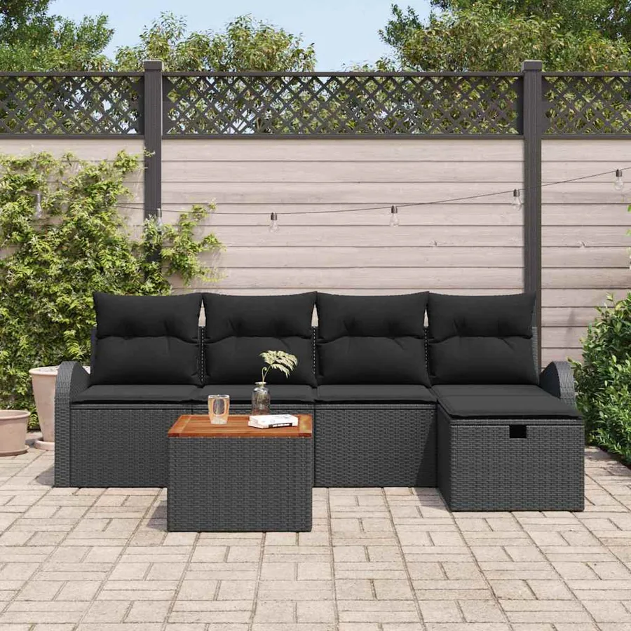 Ensemble de canapé de jardin avec coussin 6 pcs Noir Poly rotin - 3