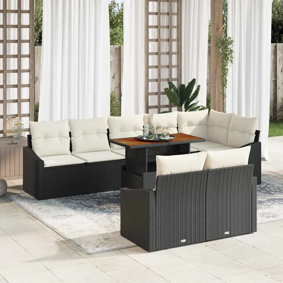 Ensemble de canapé de jardin avec coussin 9 pcs Noir et Crème