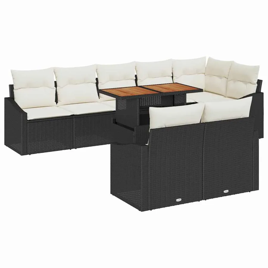 Ensemble de canapé de jardin avec coussin 9 pcs Noir et Crème - 2