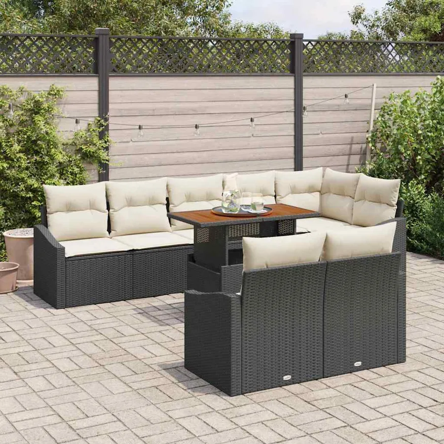 Ensemble de canapé de jardin avec coussin 9 pcs Noir et Crème - 3