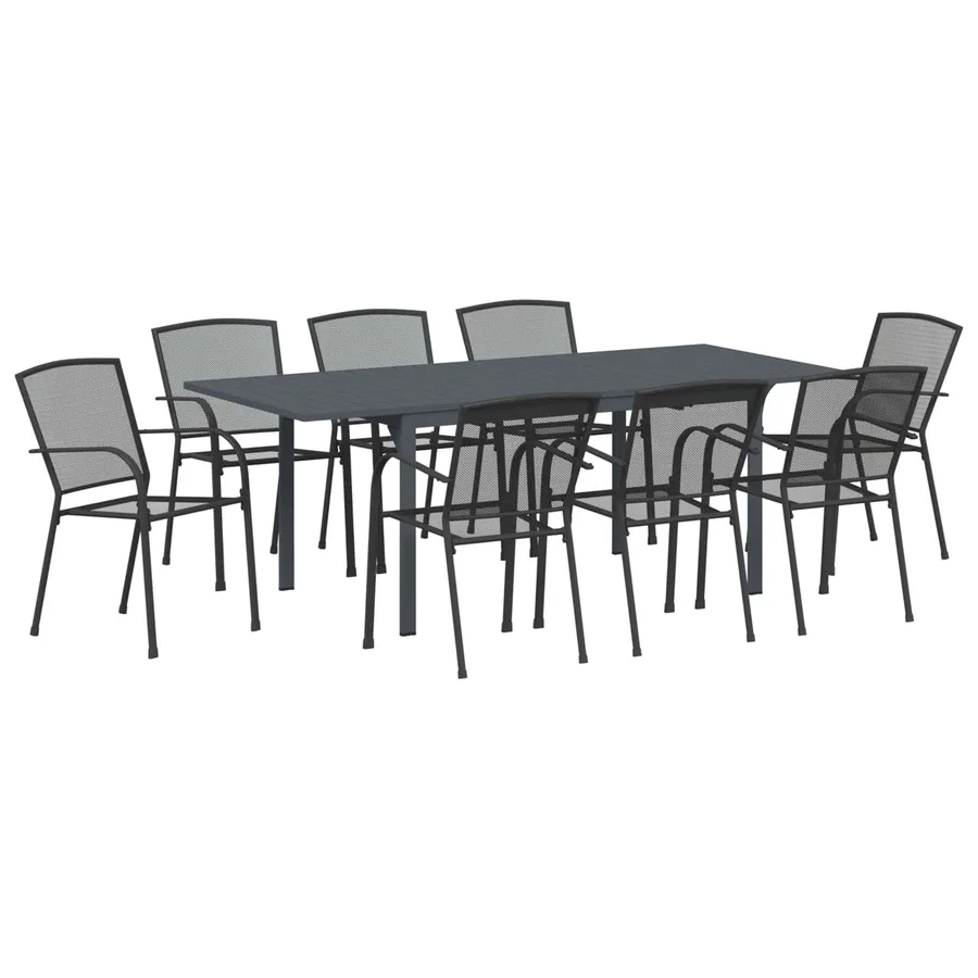 Ensemble de salle à manger pour jardin 9 pcs Anthracite Acier - 2