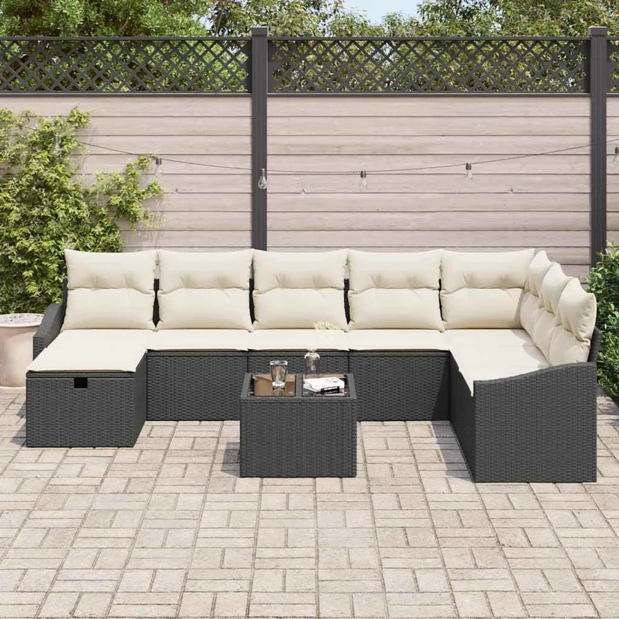 Ensemble de canapé de jardin avec coussin 9 pcs polyrotin - 3