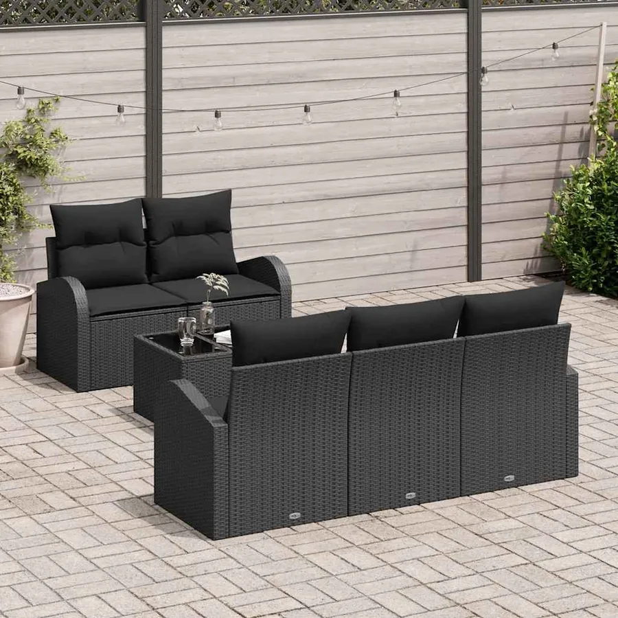 Ensemble de canapé de jardin avec stockage 6 pcs Noir polyrotin