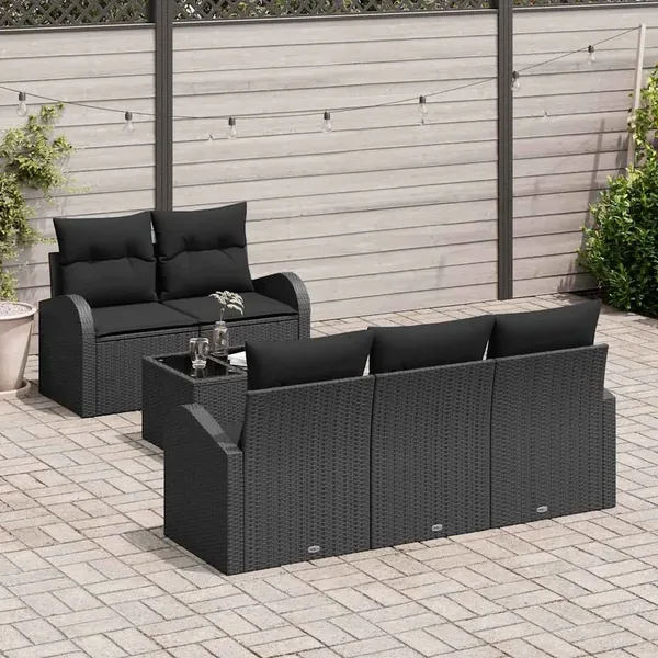 Ensemble de canapé de jardin avec stockage 6 pcs Noir polyrotin