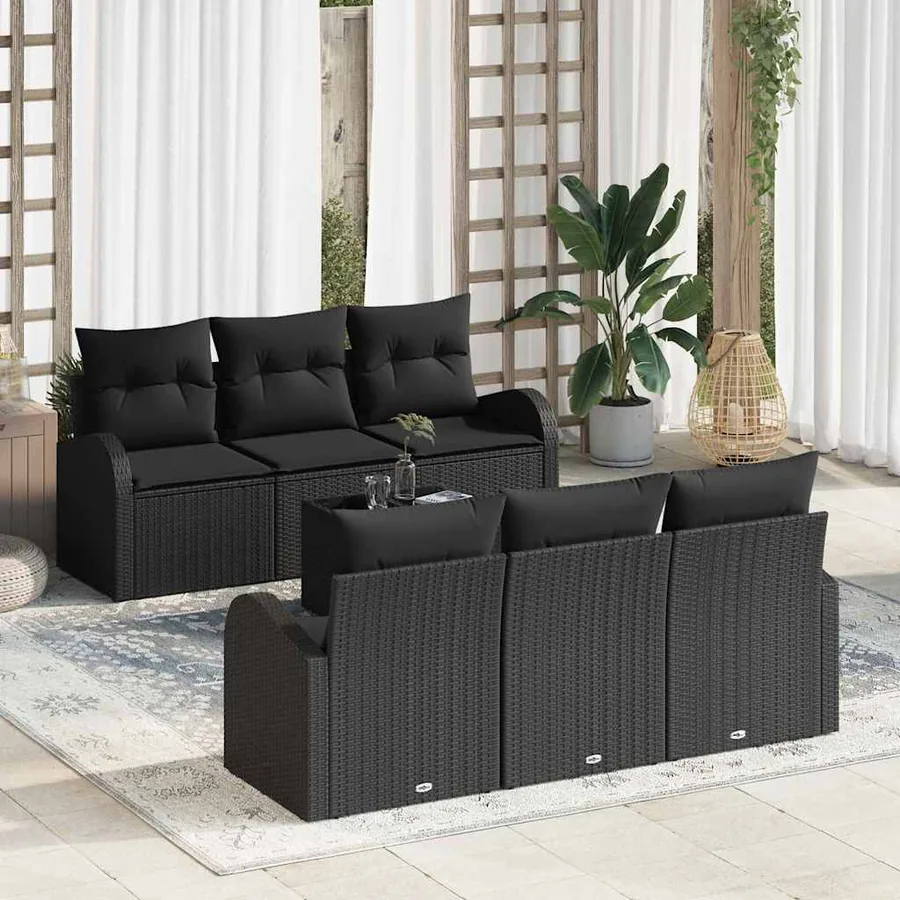Ensemble de canapé de jardin avec stockage 7 pcs Noir polyrotin