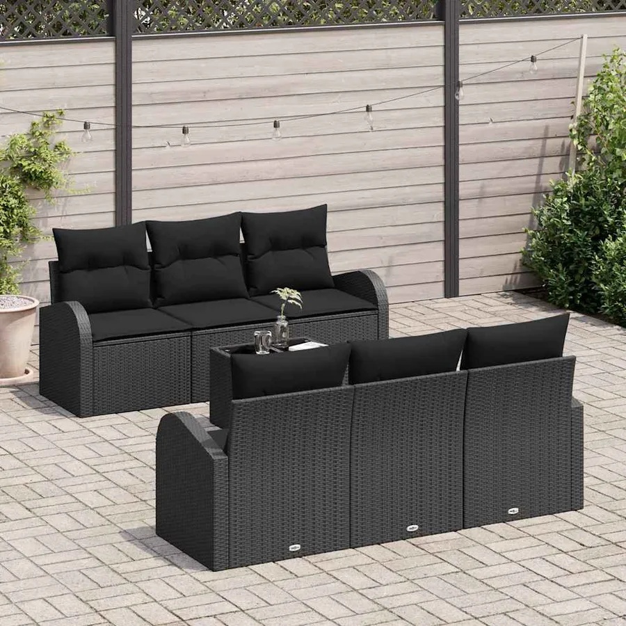 Ensemble de canapé de jardin avec stockage 7 pcs Noir polyrotin - 3