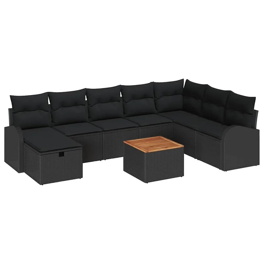 Ensemble de canapé de jardin avec coussin 9 pcs Noir Poly rotin - 2