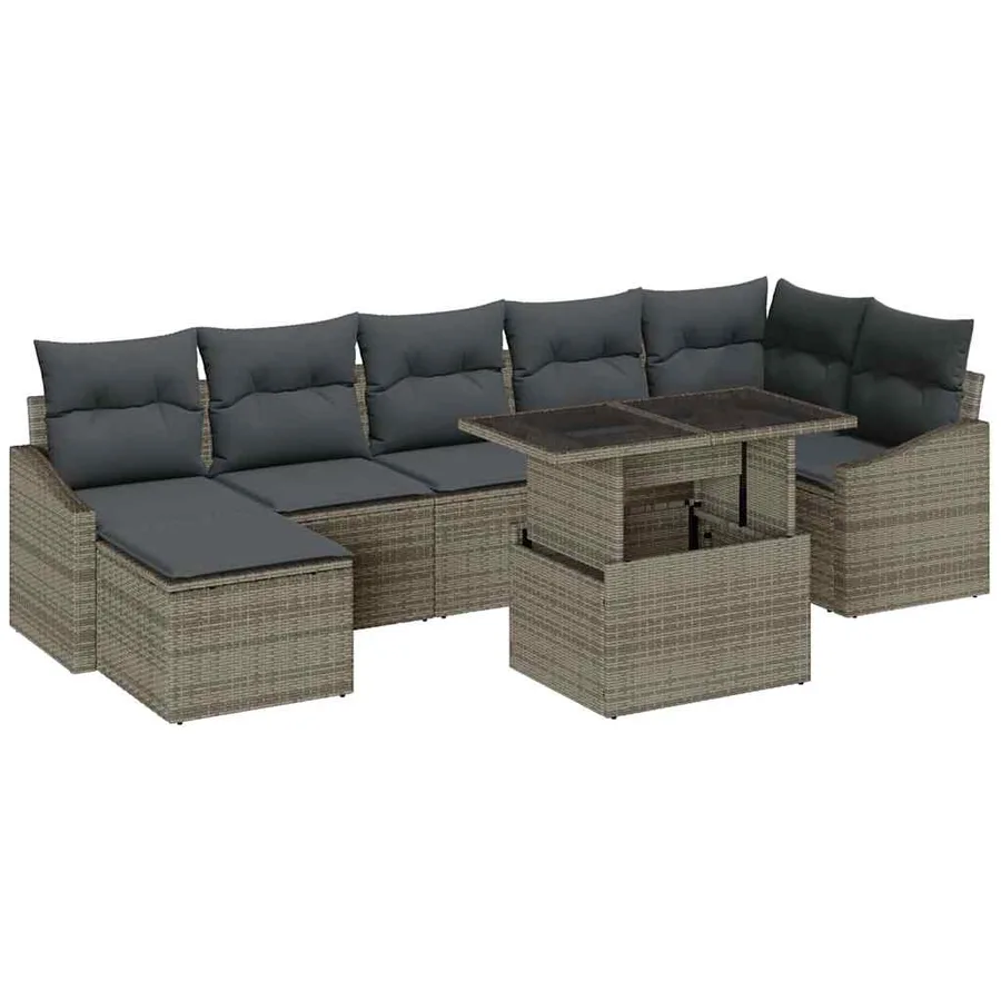 Ensemble de canapé de jardin avec coussin 8 pcs Gris polyrotin - 2