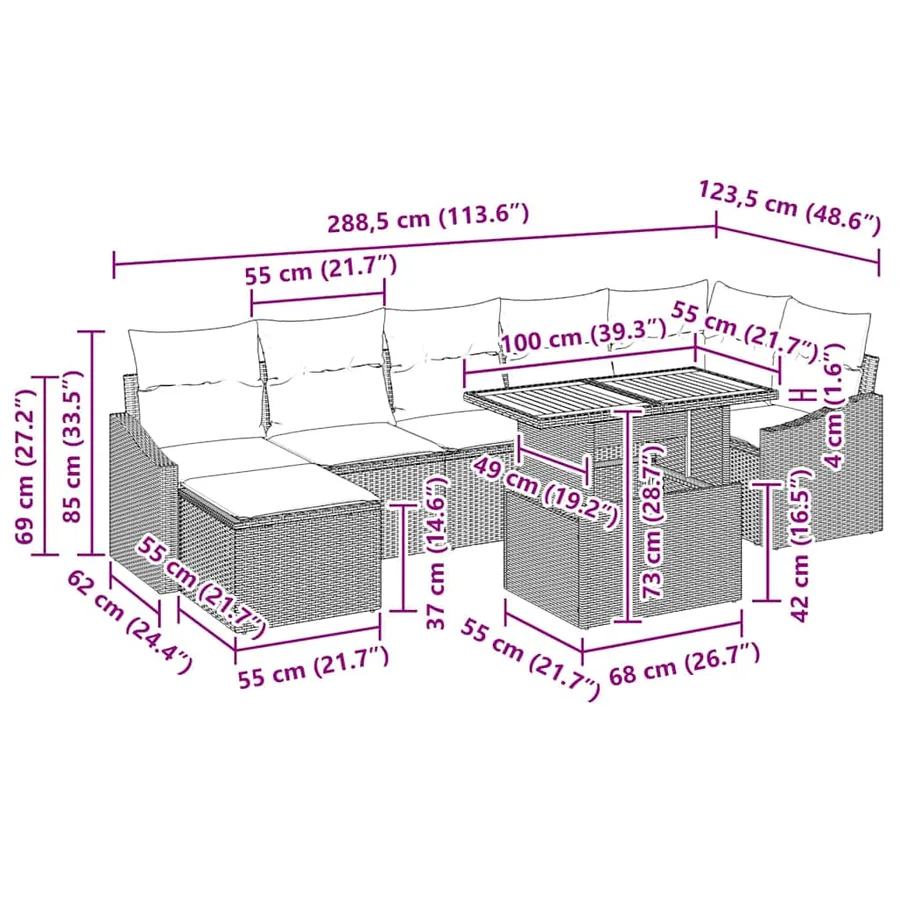 Ensemble de canapé de jardin 8 pcs Gris et marron - 12