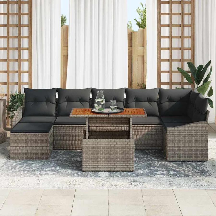 Ensemble de canapé de jardin 8 pcs Gris et marron - 3