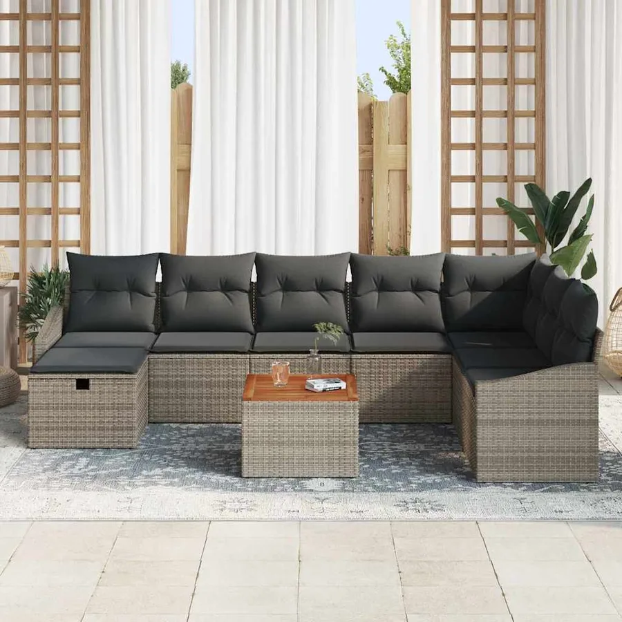 Ensemble de canapé de jardin avec coussin 9 pcs Gris polyrotin - 3
