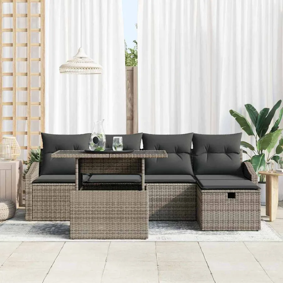 Ensemble de canapé de jardin avec coussin 6 pcs Gris Poly rotin - 3