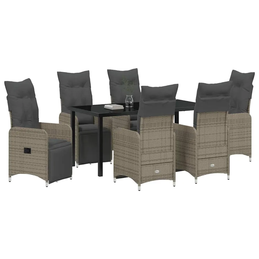 Ensemble de salle à manger pour jardin 7 pcs Gris polyrotin - 3
