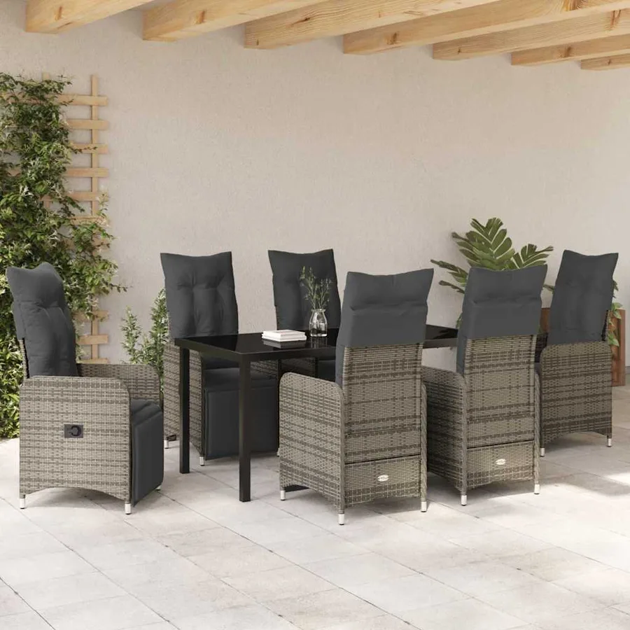 Ensemble de salle à manger pour jardin 7 pcs Gris polyrotin - 4
