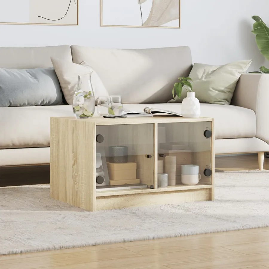 Table basse avec portes en verre chêne sonoma 68x50x42 cm - 3