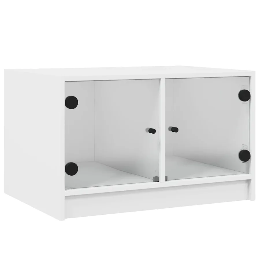 Table basse avec portes en verre blanc 68x50x42 cm - 2