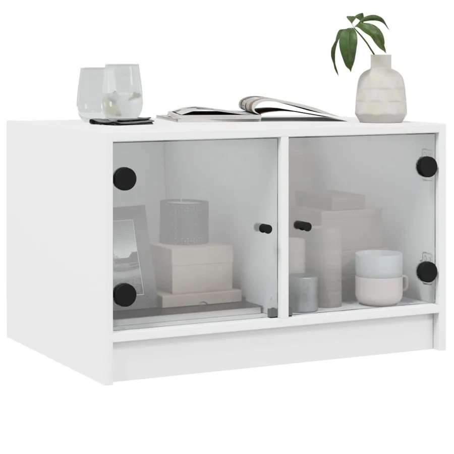 Table basse avec portes en verre blanc 68x50x42 cm - 4