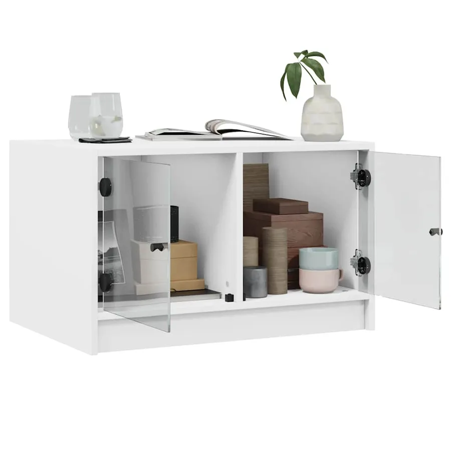 Table basse avec portes en verre blanc 68x50x42 cm - 5