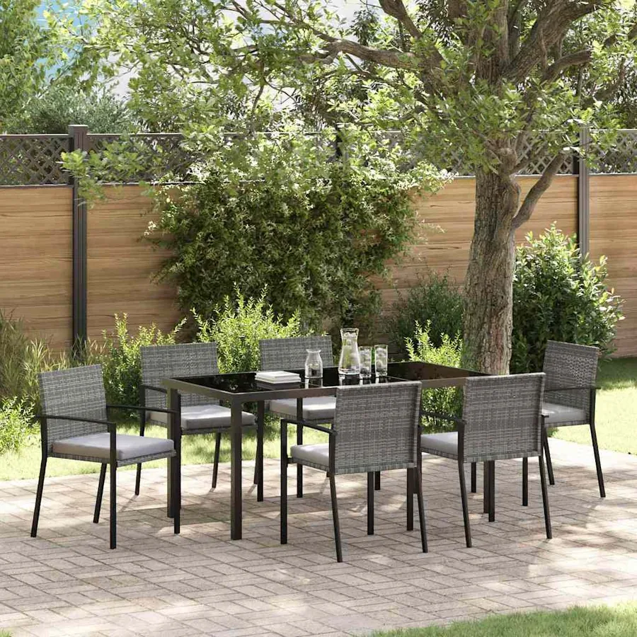 Ensemble de salle à manger pour jardin 7 pcs Gris