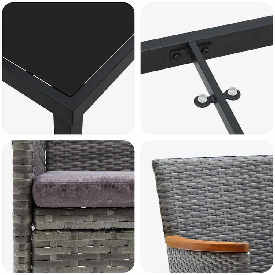 Ensemble de salle à manger pour jardin 7 pcs Gris polyrotin - 9