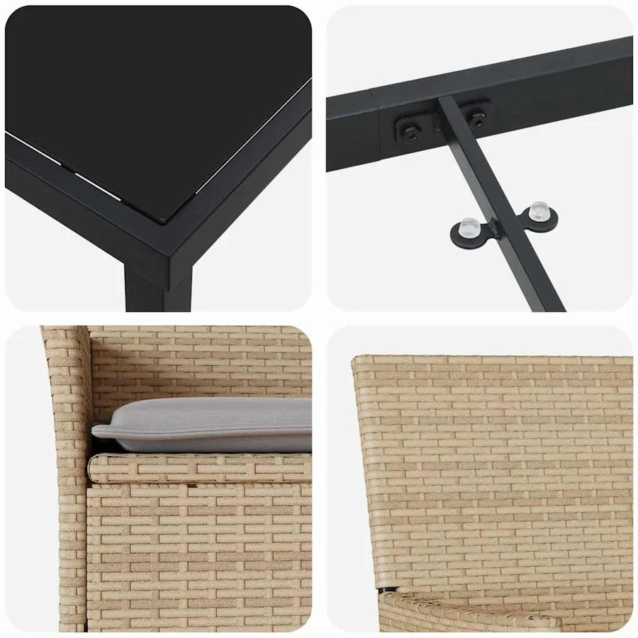 Ensemble de salle à manger pour jardin 7 pcs Beige polyrotin - 9