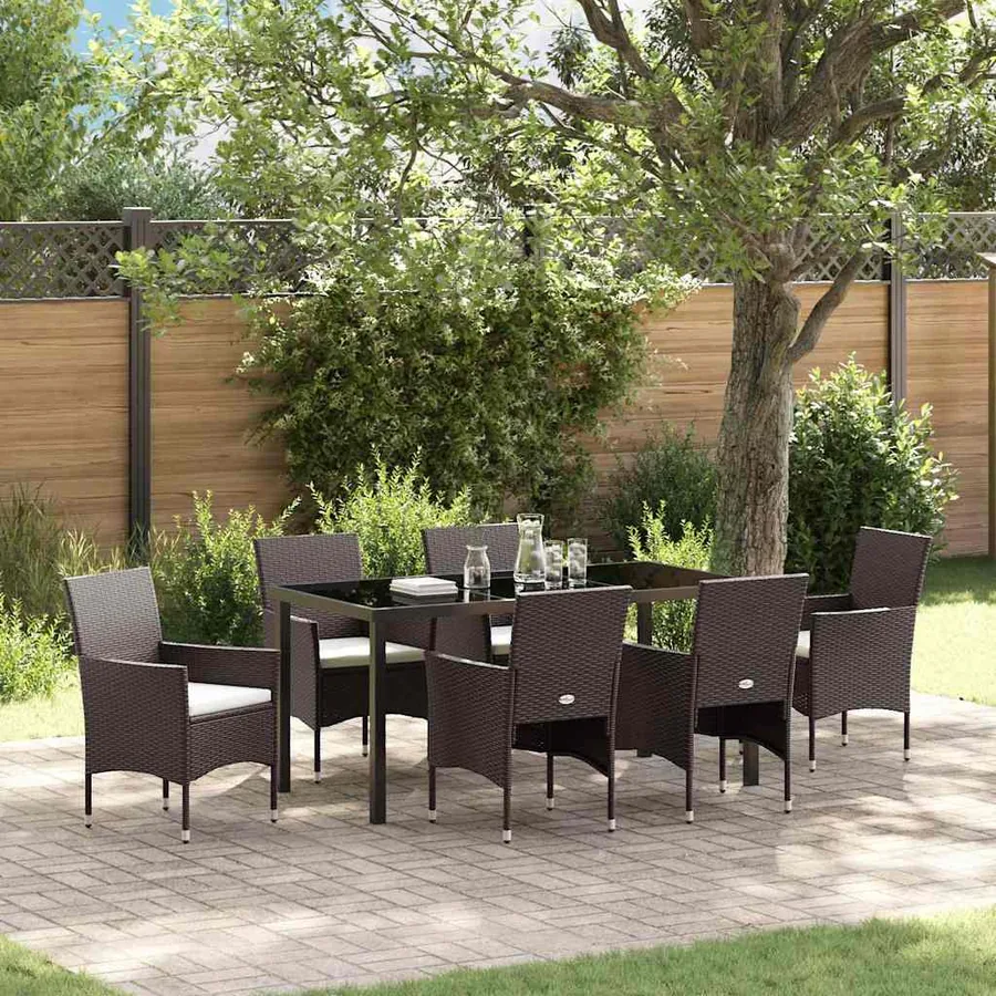Ensemble de salle à manger pour jardin 7 pcs Marron polyrotin