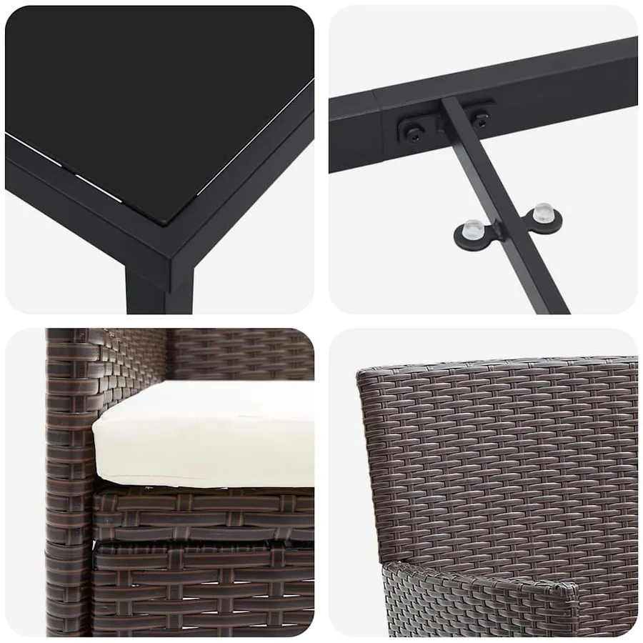 Ensemble de salle à manger pour jardin 7 pcs Marron polyrotin - 9