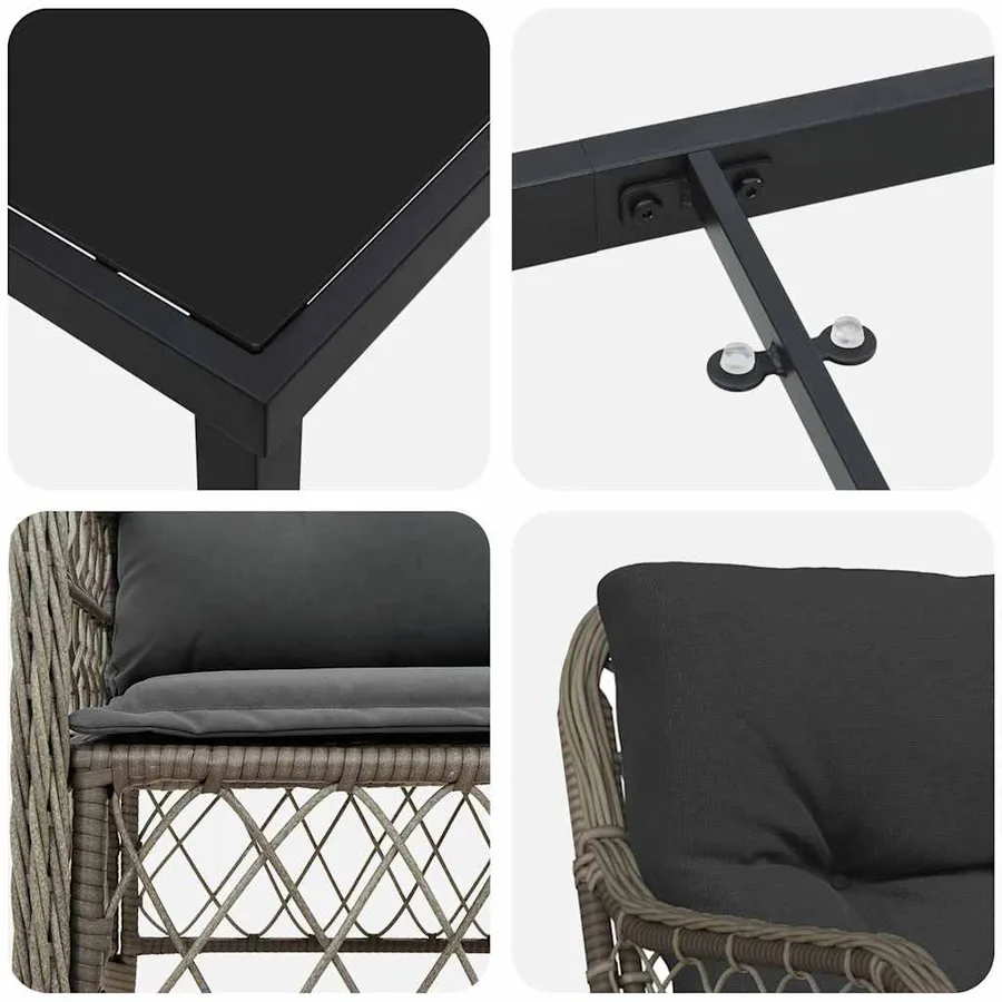 Ensemble de salle à manger pour jardin 7 pcs Gris polyrotin - 9
