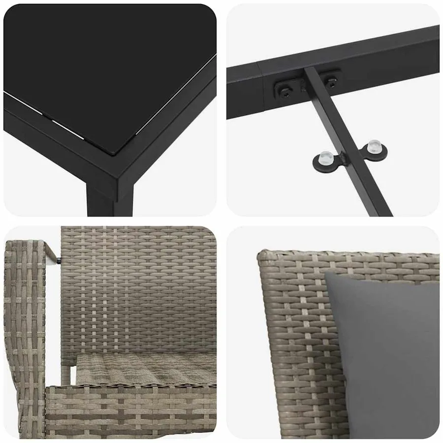 Ensemble de salle à manger pour jardin 7 pcs Gris polyrotin - 9