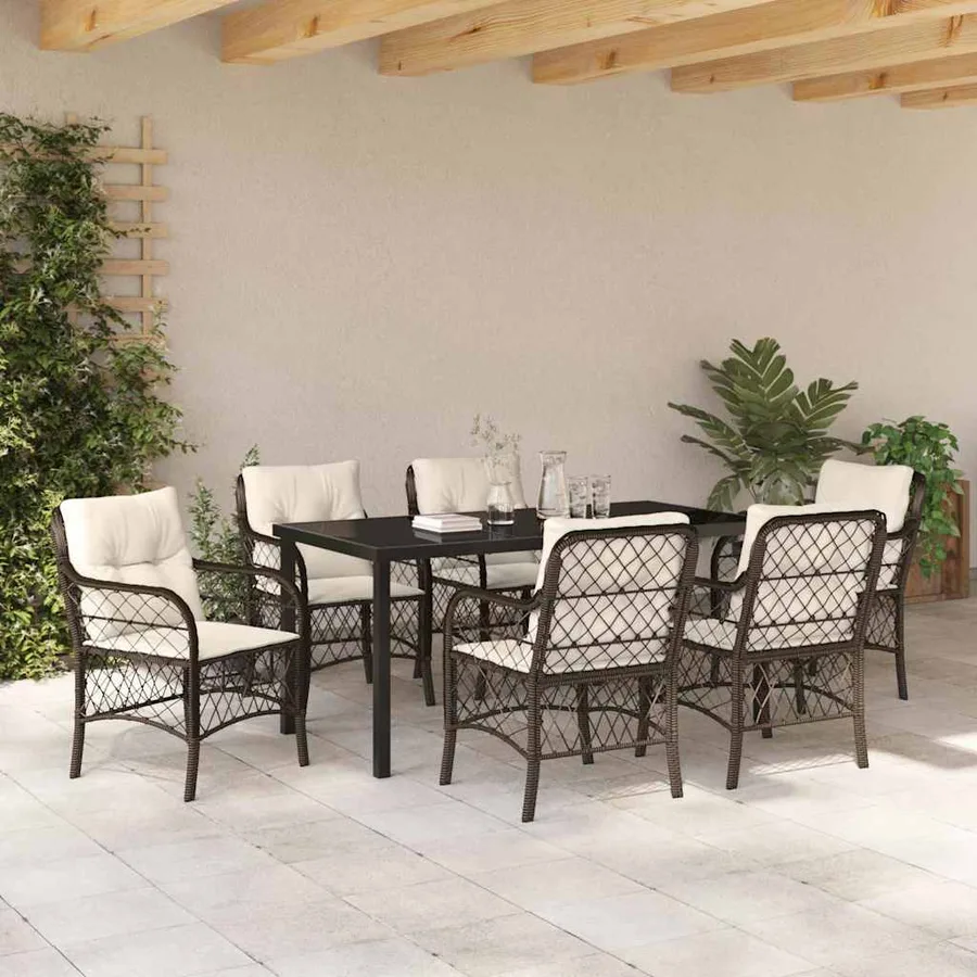 Ensemble de salle à manger pour jardin 7 pcs Marron polyrotin - 4