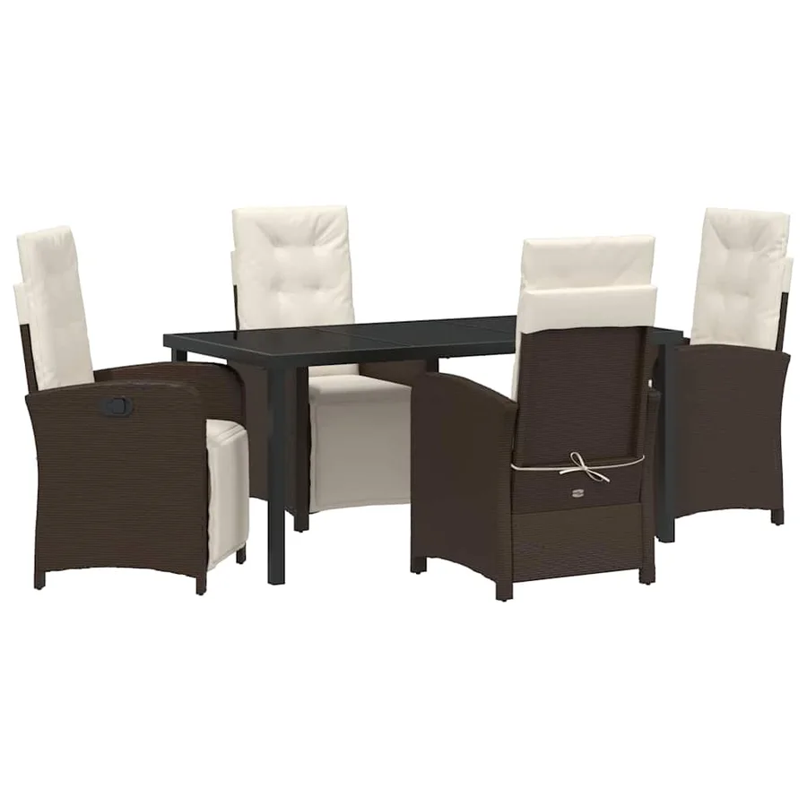 Ensemble de salle à manger pour jardin 5 pcs Marron polyrotin - 2