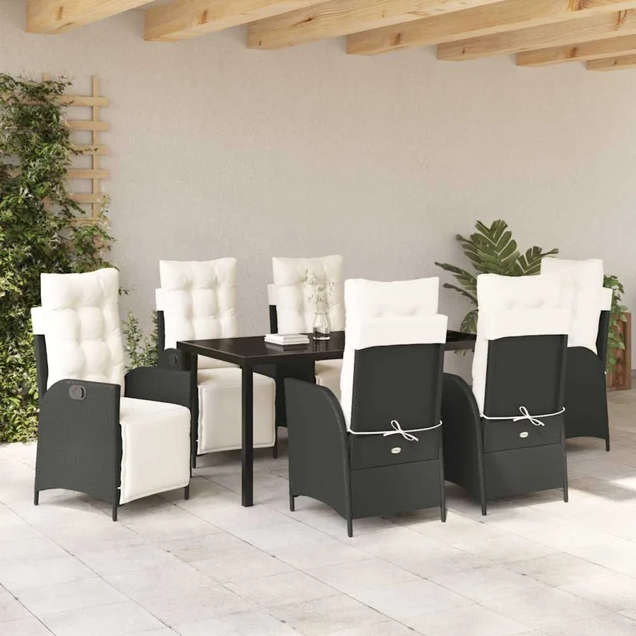 Ensemble de salle à manger pour jardin 7 pcs Noir polyrotin - 4
