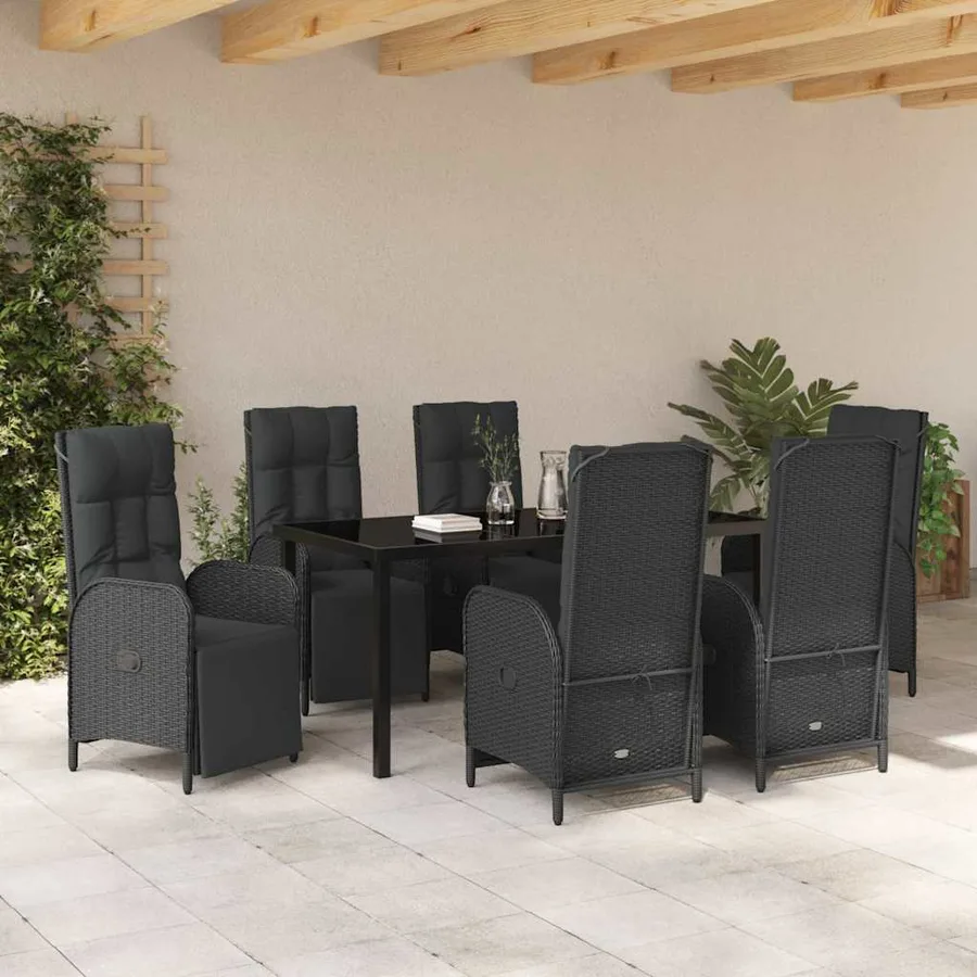 Ensemble de salle à manger pour jardin 7 pcs Noir polyrotin - 4