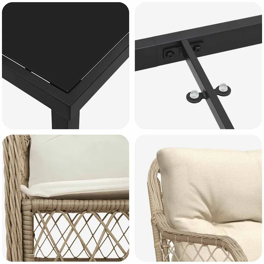Ensemble de salle à manger pour jardin 7 pcs Beige polyrotin - 9