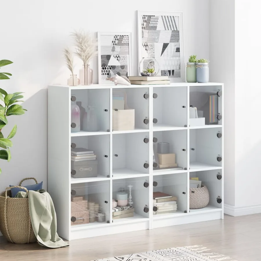 Bibliothèque avec portes blanc 136x37x109 cm bois d'ingénierie - 3