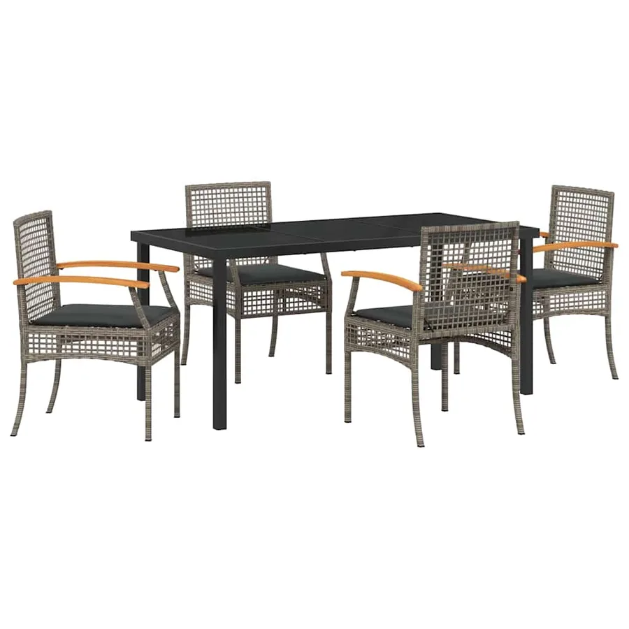 Ensemble de salle à manger pour jardin 5 pcs Gris et Noir Rotin - 2