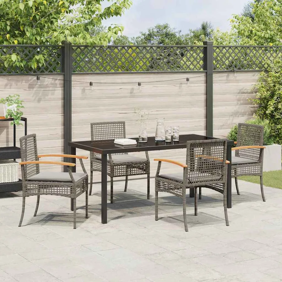 Ensemble de salle à manger pour jardin 5 pcs Gris et Noir Rotin - 4