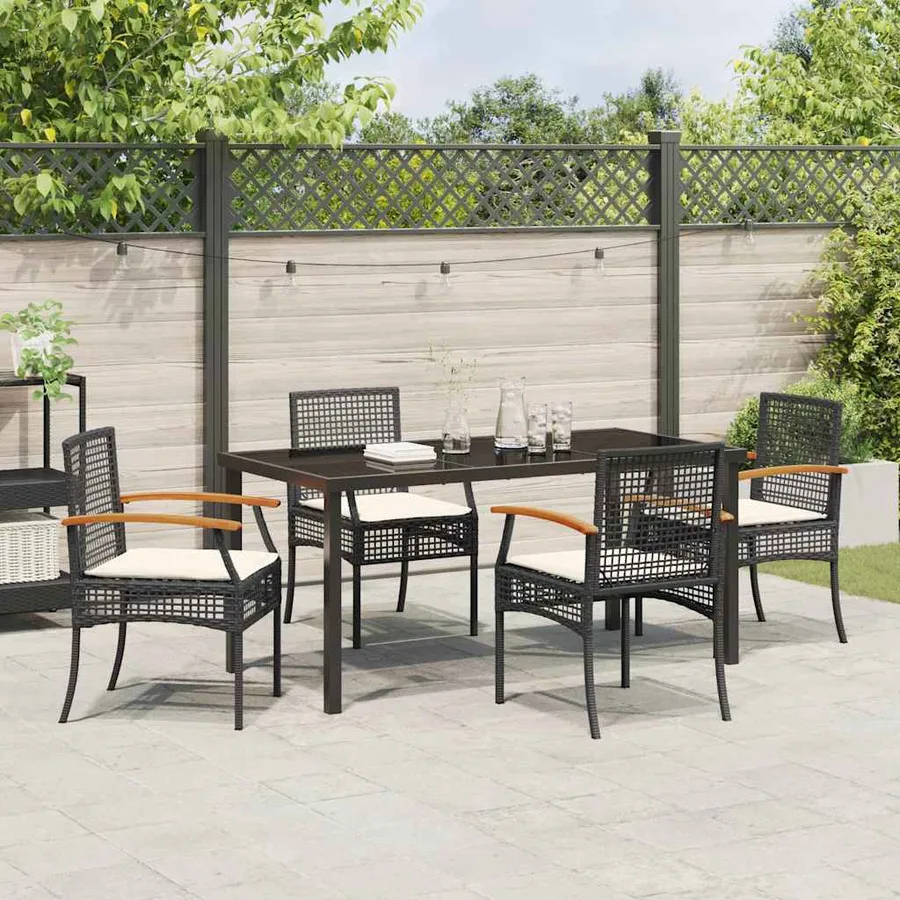 Ensemble de salle à manger pour jardin 5 pcs Noir Rotin - 4