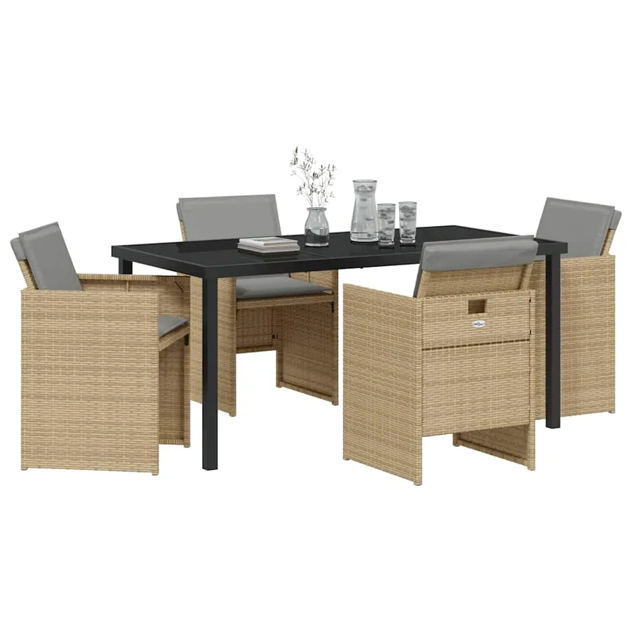 Ensemble de salle à manger pour jardin 5 pcs Beige polyrotin - 3