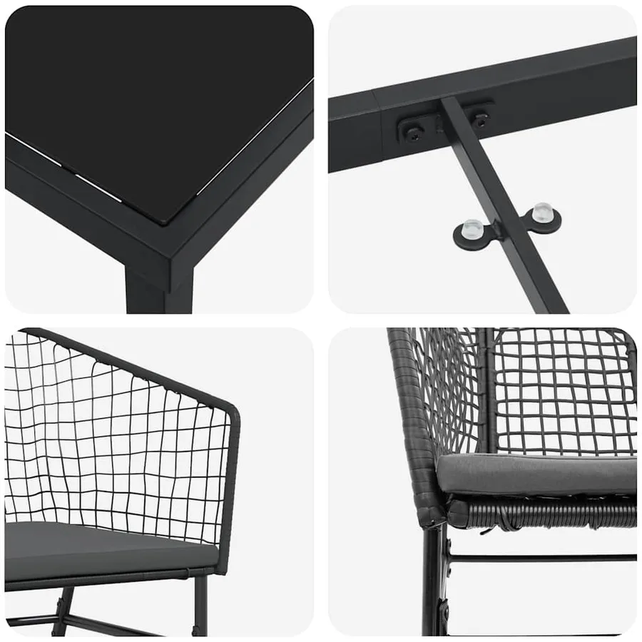 Ensemble de salle à manger pour jardin 5 pcs Noir polyrotin - 9