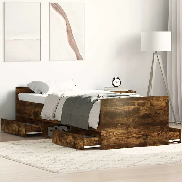 Cadre de lit sans matelas chêne fumé 100x200 cm