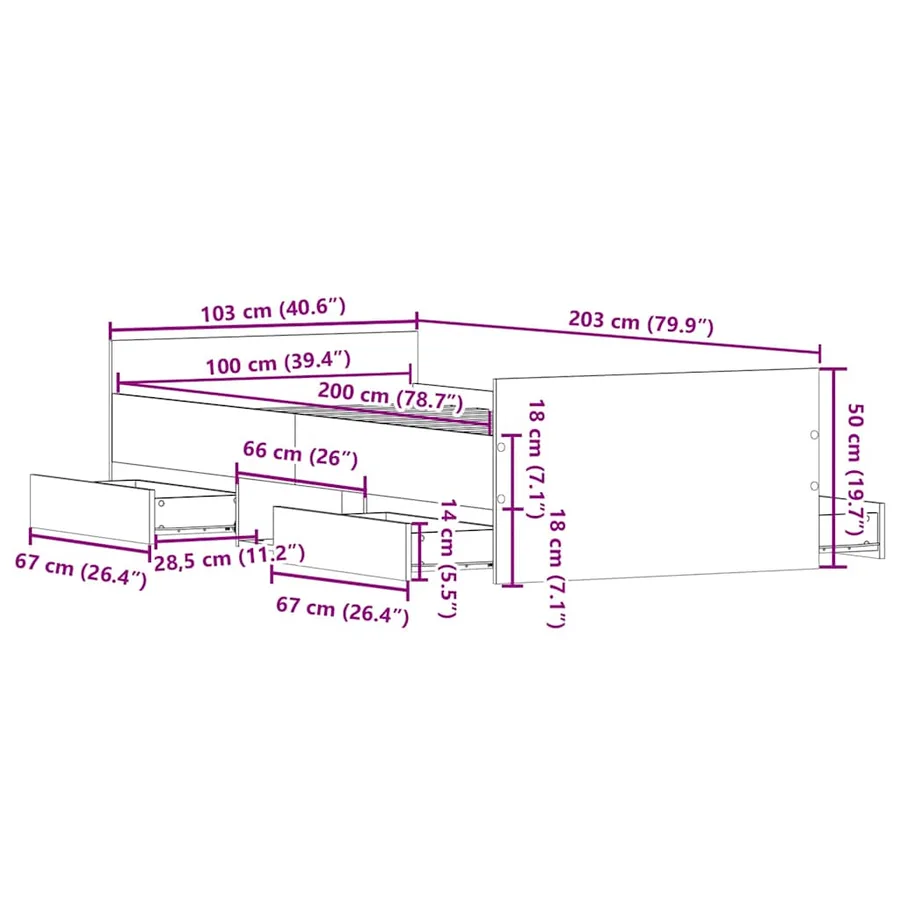 Cadre de lit sans matelas chêne fumé 100x200 cm - 11