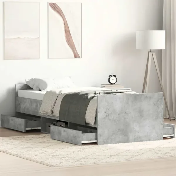 Cadre de lit sans matelas gris béton 100x200 cm