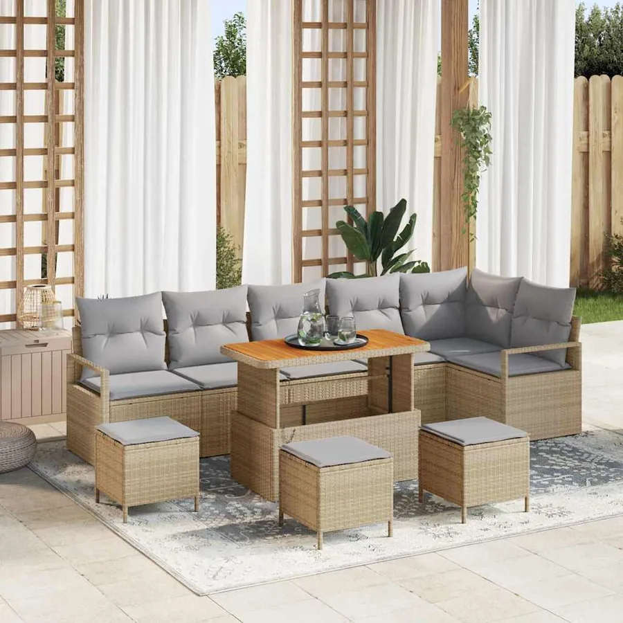 Ensemble de canapé de jardin 10 pcs Beige Poly rotin
