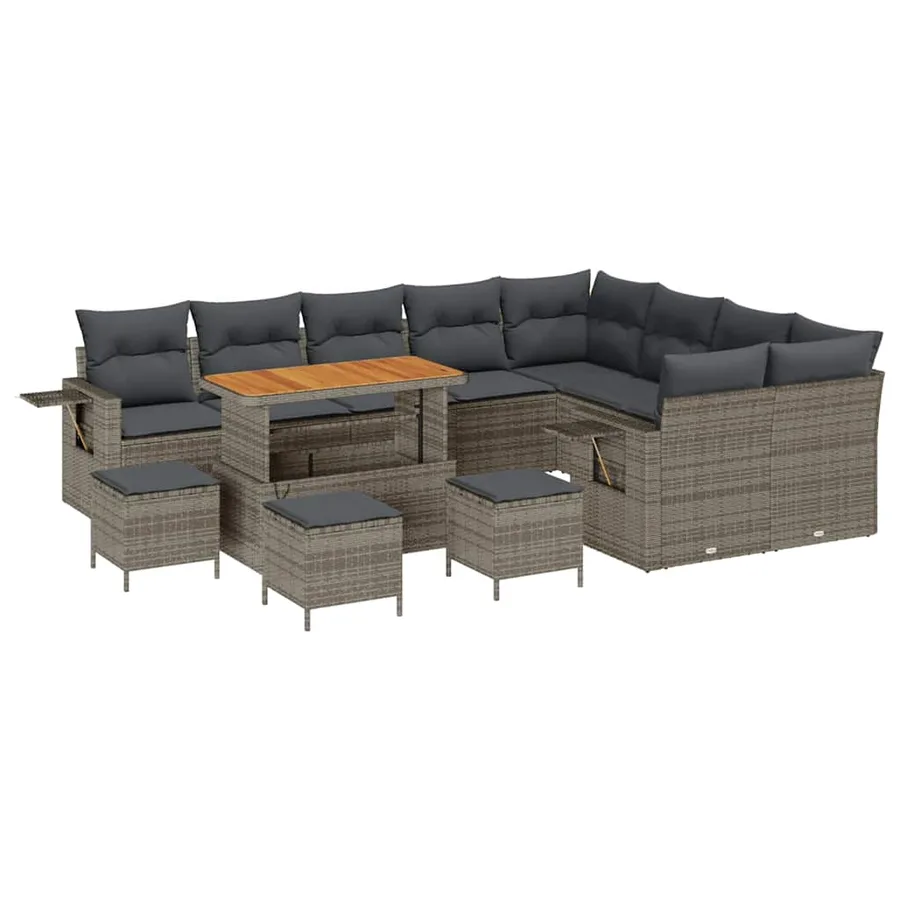 Ensemble de canapé de jardin avec coussin 13 pcs Gris polyrotin - 2