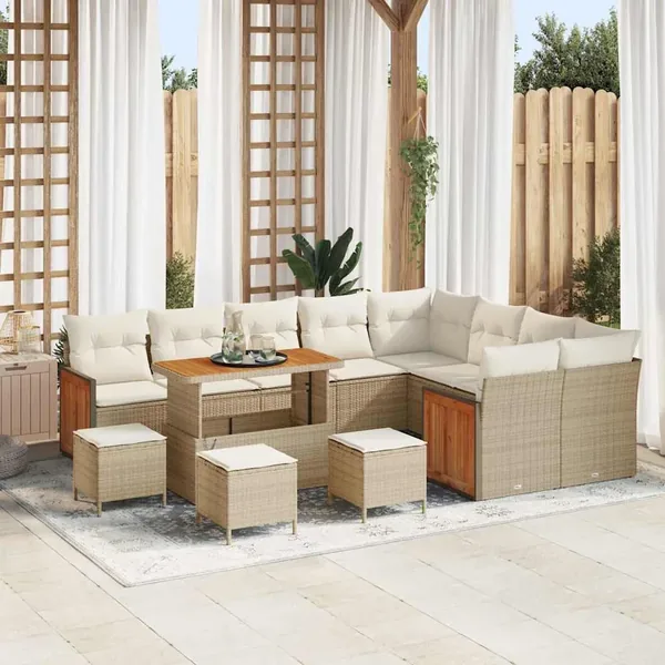 Ensemble de canapé de jardin 14 pcs Beige et crème polyrotin