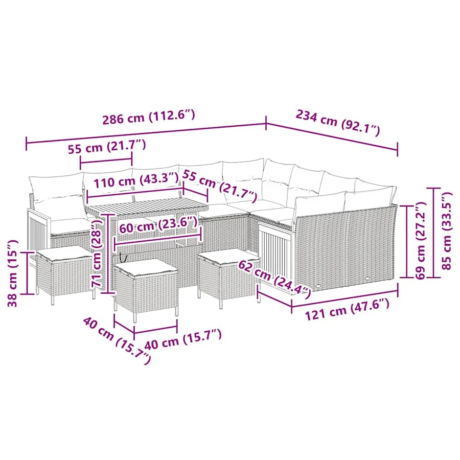 Ensemble de canapé de jardin 14 pcs Beige et crème polyrotin - 14