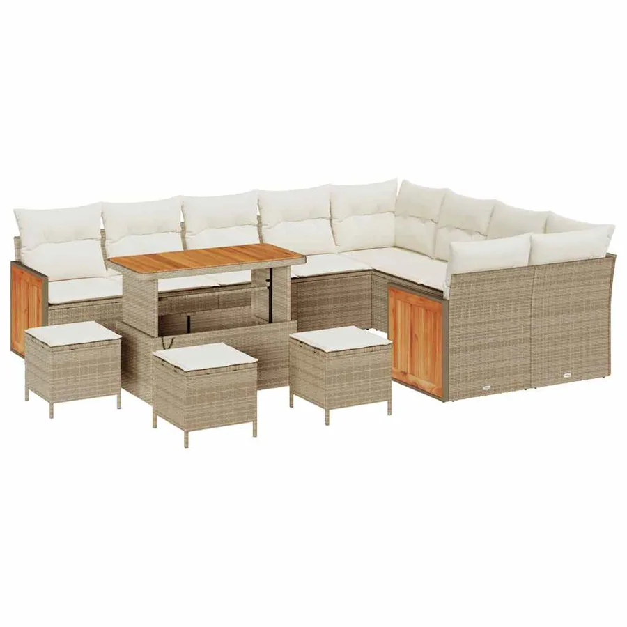 Ensemble de canapé de jardin 14 pcs Beige et crème polyrotin - 2