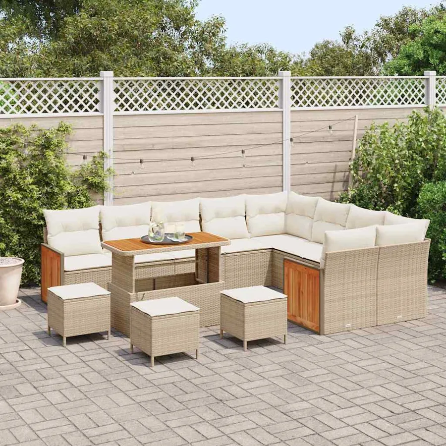 Ensemble de canapé de jardin 14 pcs Beige et crème polyrotin - 3