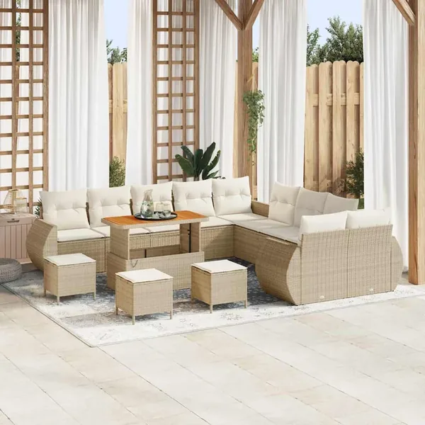 Ensemble de canapé de jardin avec coussin 14 pcs beige et crème